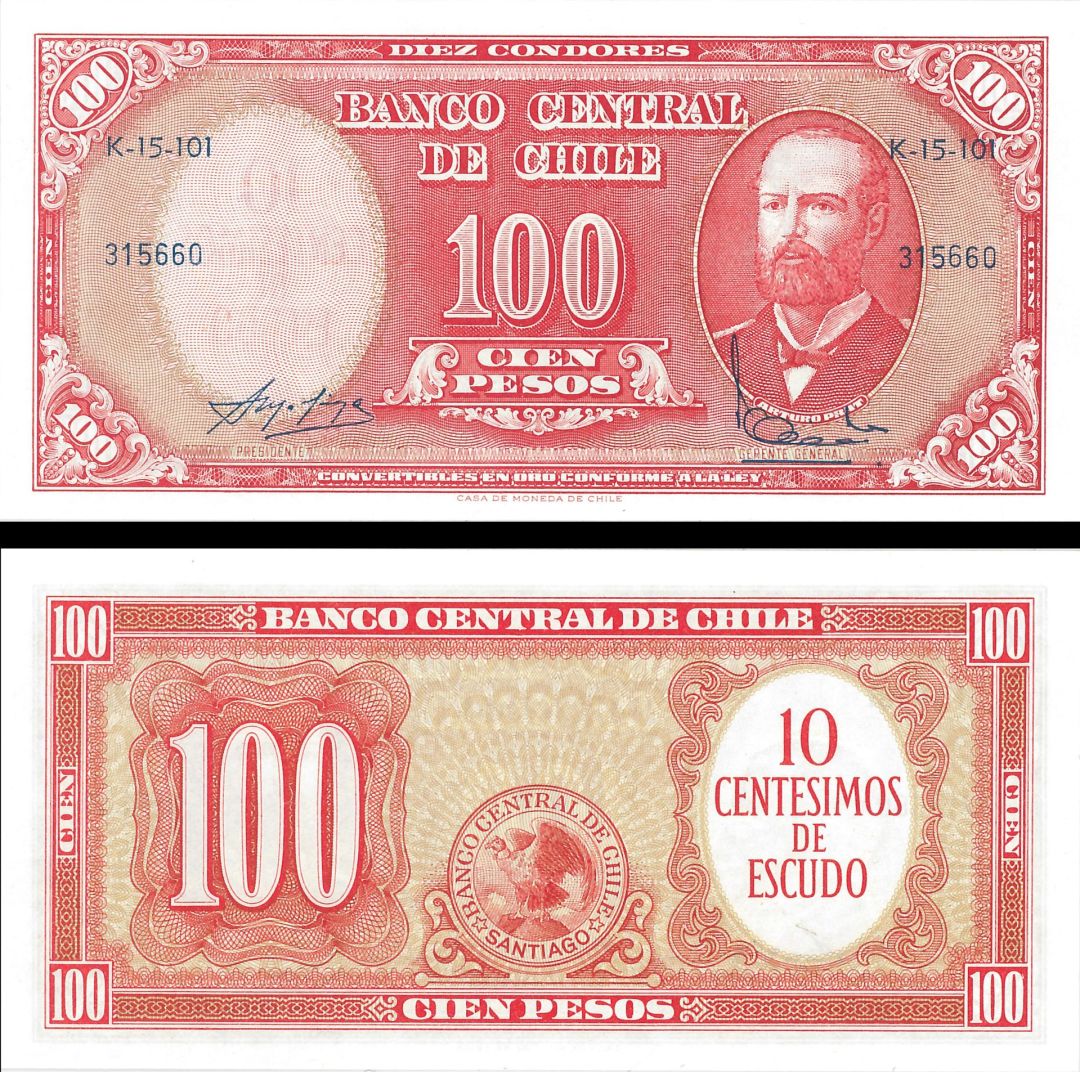 Chile - 100 Pesos - P-127a - 1960-61 dated Foreign Paper Money