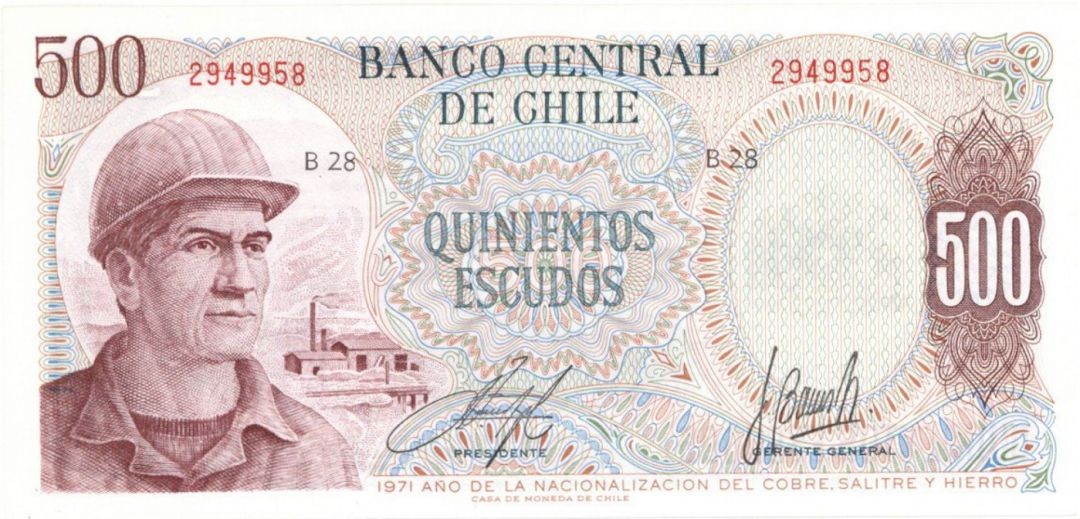 Chile - 500 Chilean Escudos - P-145 - Foreign Paper Money