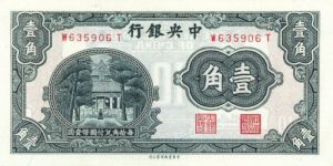 China - 10 Cents = 1 Chiao - P-202 - 1931 dated  Foreign Paper Money