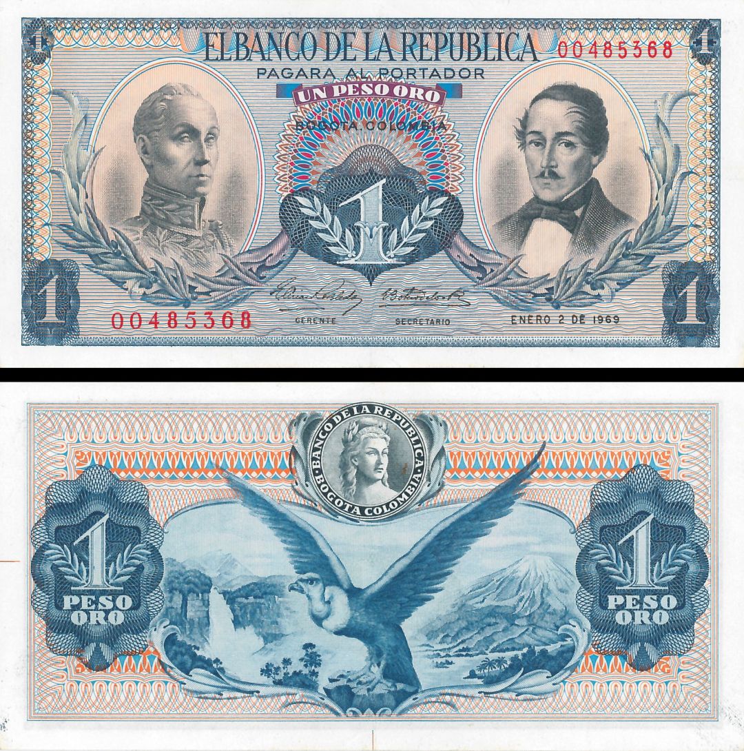 Colombia - 1 Peso Oro - P-404d - 1966-1969 dated Foreign Paper Money