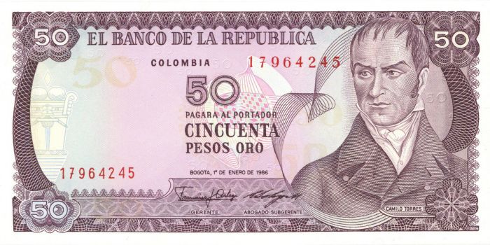 Colombia - 50 Pesos Oro - P-425b - 1986 dated Foreign Paper Money