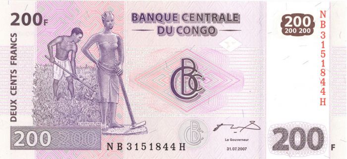 Congo Democratic Republic - 200 Francs - P-99a - 2007 dated Foreign Paper Money