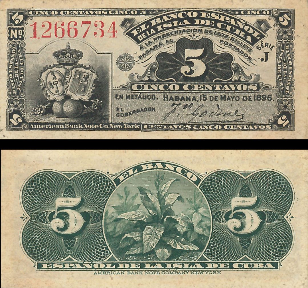 Cuba - 5 Centavos - P-45a - 1892-1896 dated Foreign Paper Money 
