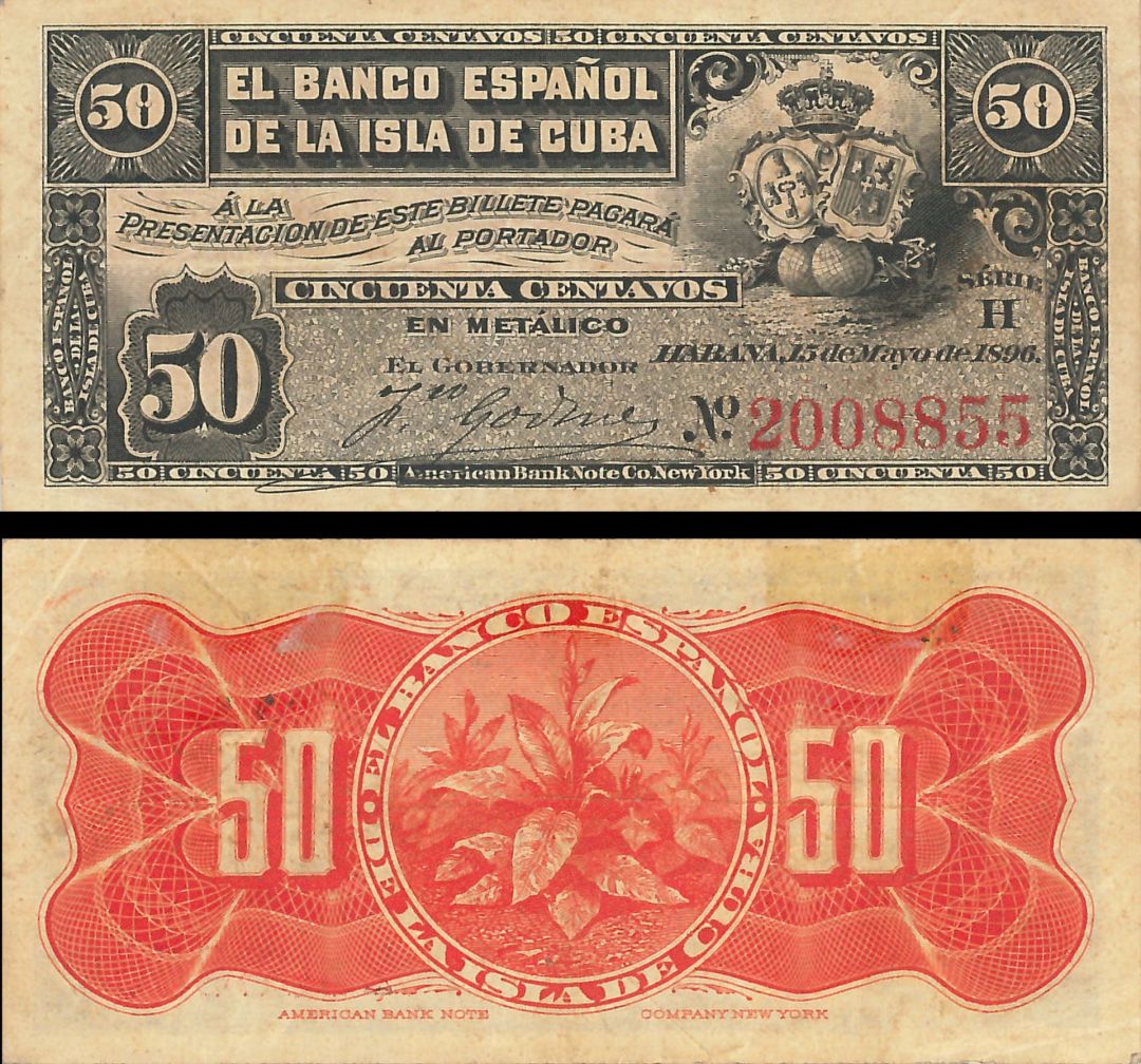Cuba - 50 Centavos - P-46a - 1896 dated Foreign Paper Money