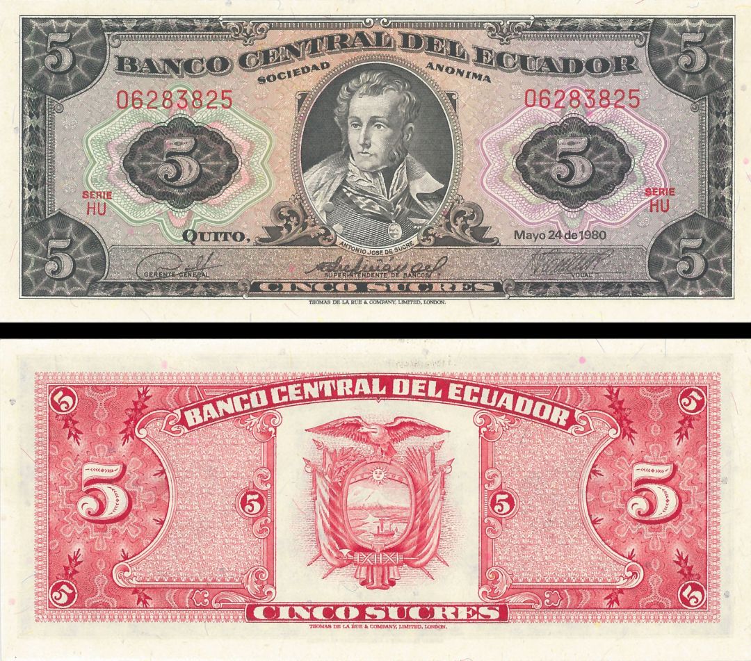 Ecuador - 5 Sucres - P-113c - 1980 dated Foreign Paper Money