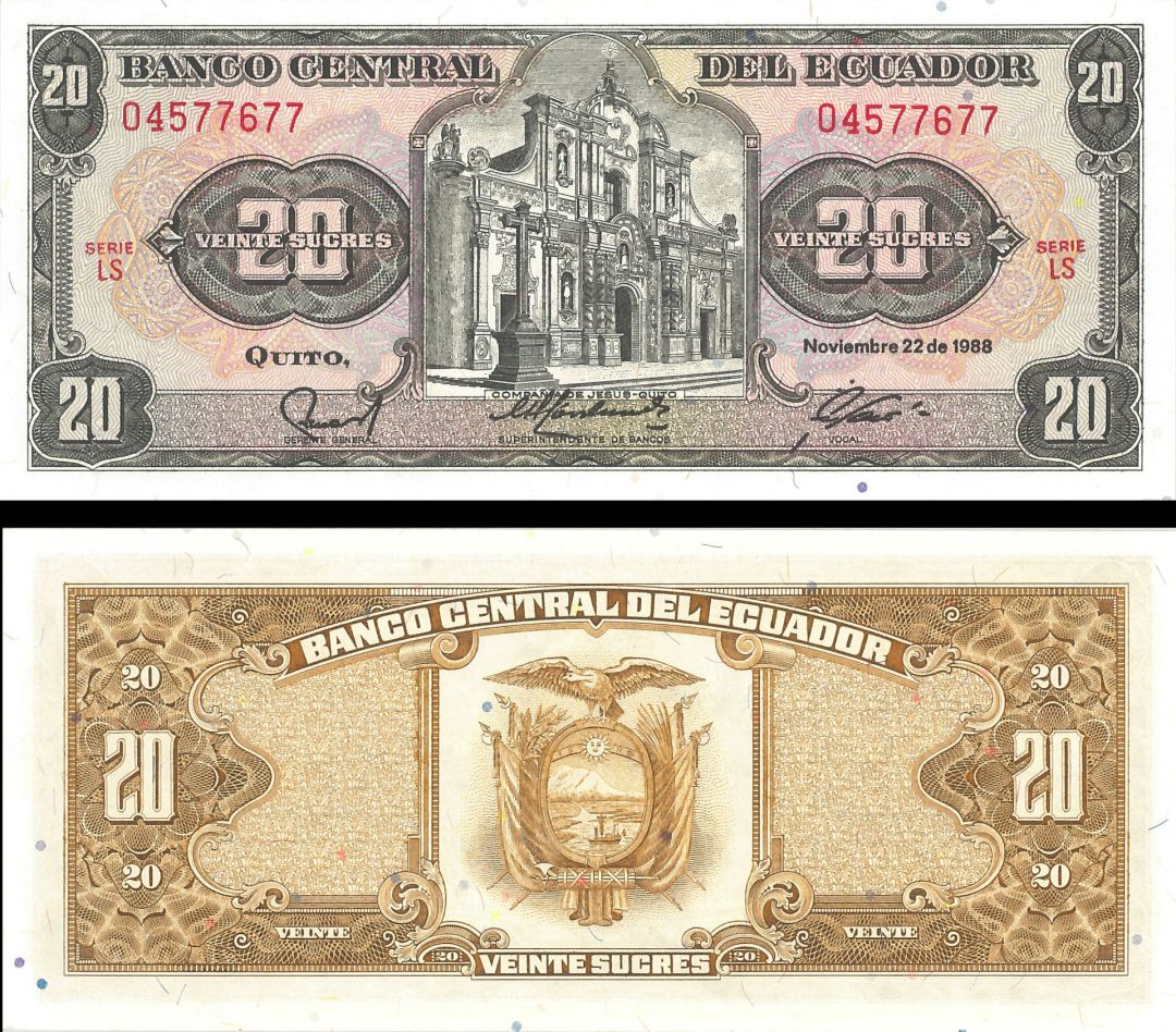 Ecuador - 20 Sucres - P-121Aa - 1988 dated Foreign Paper Money