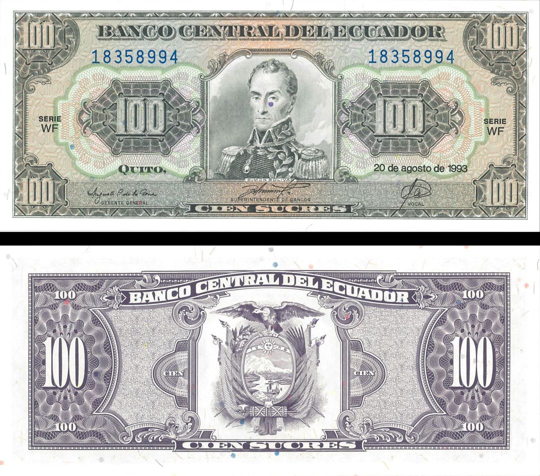 Ecuador - 100 Sucres - P-123Ab - 1992 dated Foreign Paper Money