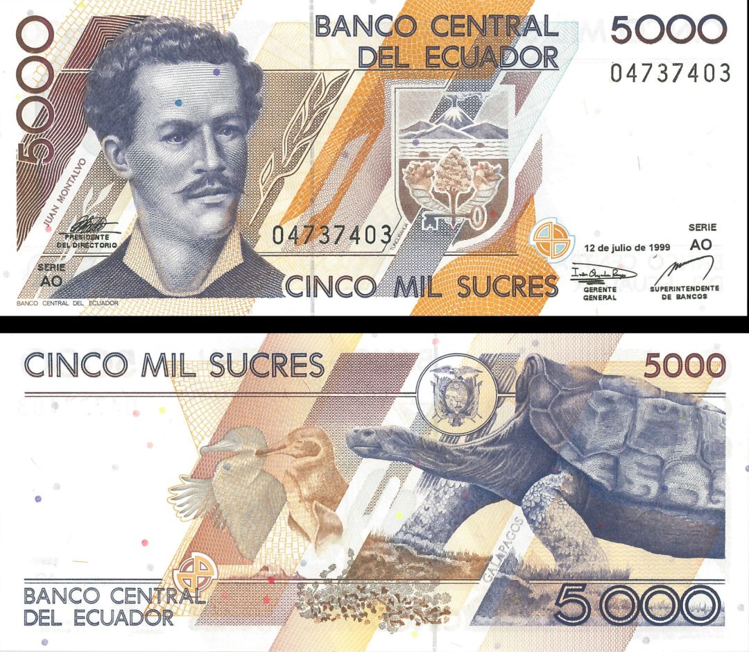 Ecuador - 5000 Sucres - P-128c - 1999 dated Foreign Paper Money