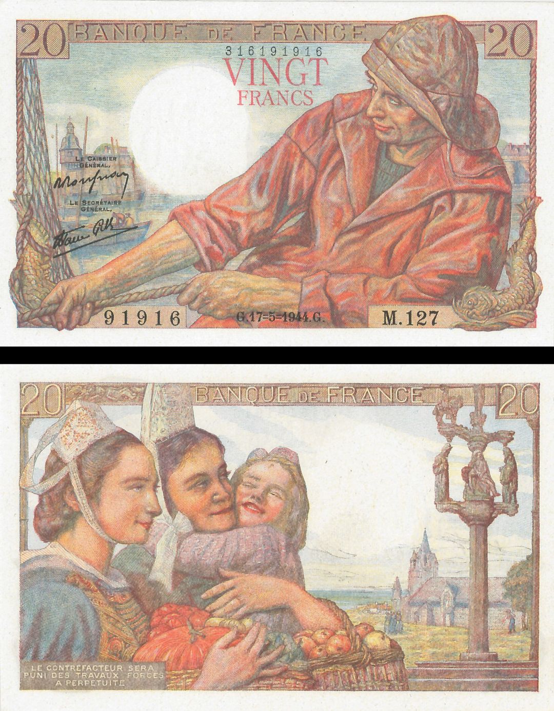 France - 20 Francs - P-100a - 1942-43 dated Foreign Paper Money