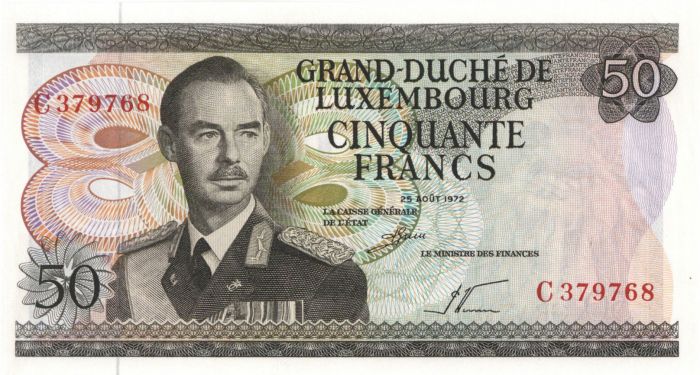 Luxembourg - 50 Francs - P-55a - 1972 dated Foreign Paper Money