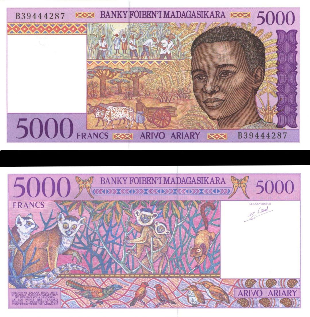 Madagascar - 5,000 Francs - P-78 - 1995 dated Foreign Paper Money