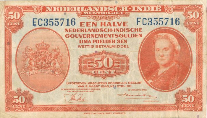 Netherlands - 50 Cents - P-110 - 1943 dated Foreign Paper Money