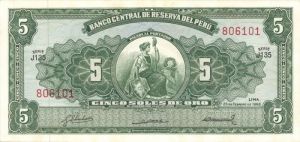 Peru - 5 Soles de Oro - P-83a - 1968 dated Foreign Paper Money