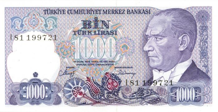 Turkey - 1,000 Lira - p-196 - 1986 dated Foreign Paper Money