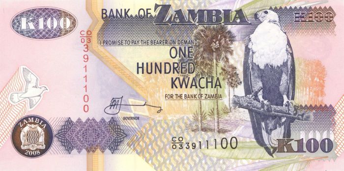 Zambia - 100 Kwacha P-38g - 2008 dated Foreign Paper Money