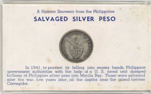 Salvaged Silver Peso - 1941 dated Relic Silver Peso Souvenir Coin - Corregidor