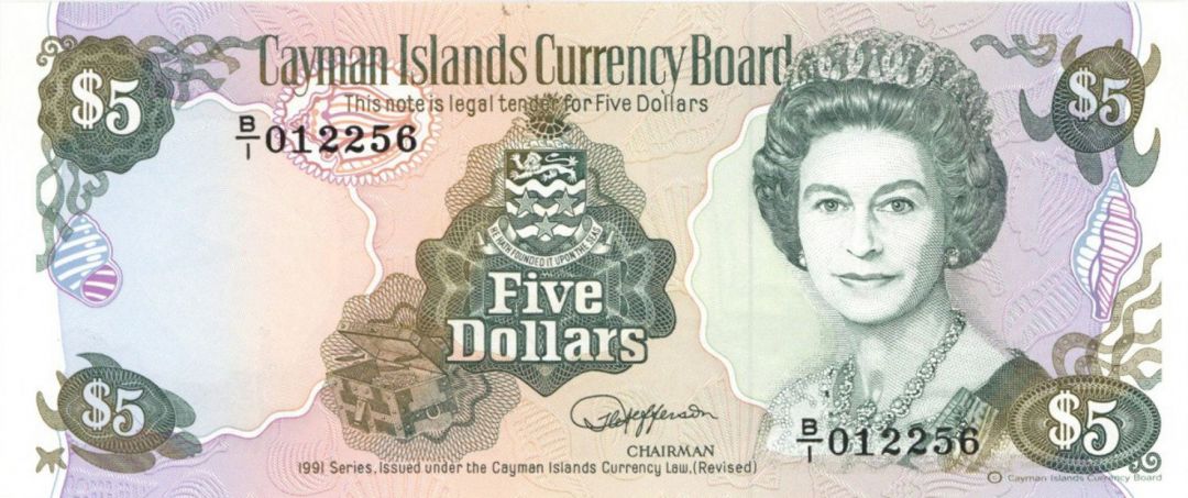 Cayman Islands - 5 Dollars - P-12a -  1991 Dated Foreign Paper Money