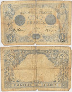 France - 5 Francs - P-70 - dated - 2.1.1912-2.2.1917 - Foreign Paper Money