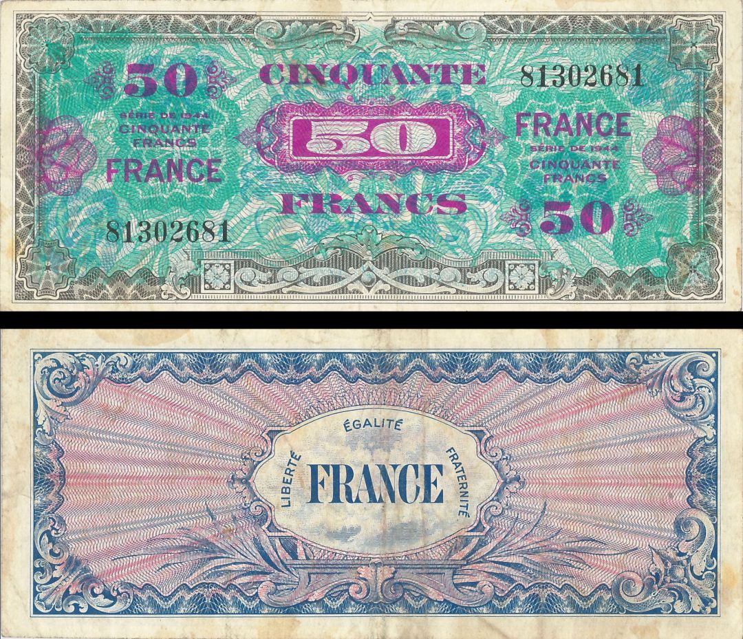 France - 50 Francs - P-117a - 1944 dated France Foreign Paper Money