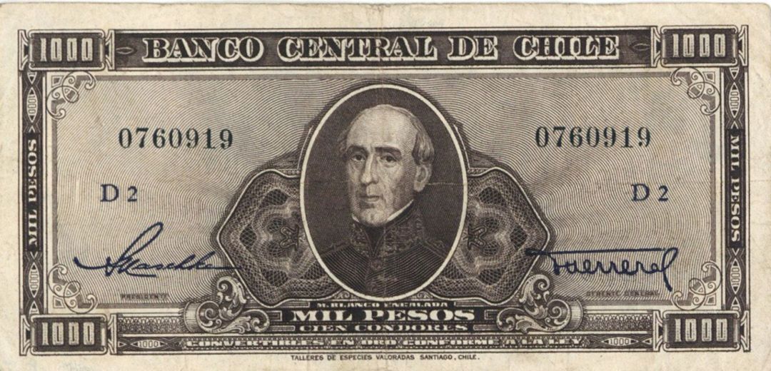 Chile - 1,000 Chilean Pesos - P-116 -  Foreign Paper Money