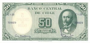 Chile - 5 Centisimos on 50 Pesos - P-126b -  1960-61 dated Foreign Paper Money