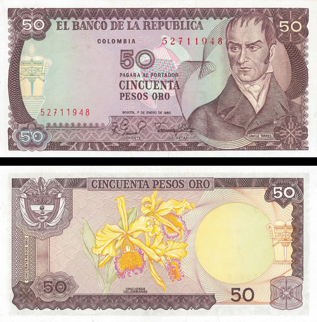 Colombia - 50 Pesos Oro - P-422a - 1980 dated Foreign Paper Money