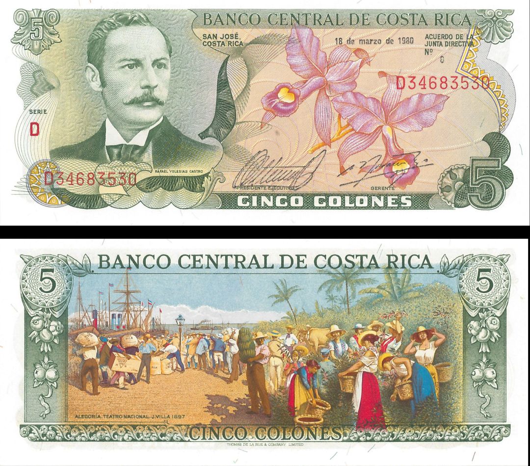 Costa Rica - 5 Colones - P-236e - 1992 dated Foreign Paper Money