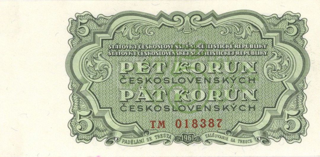 Czechoslovakia - 5 Korun - P-82a -  Foreign Paper Money