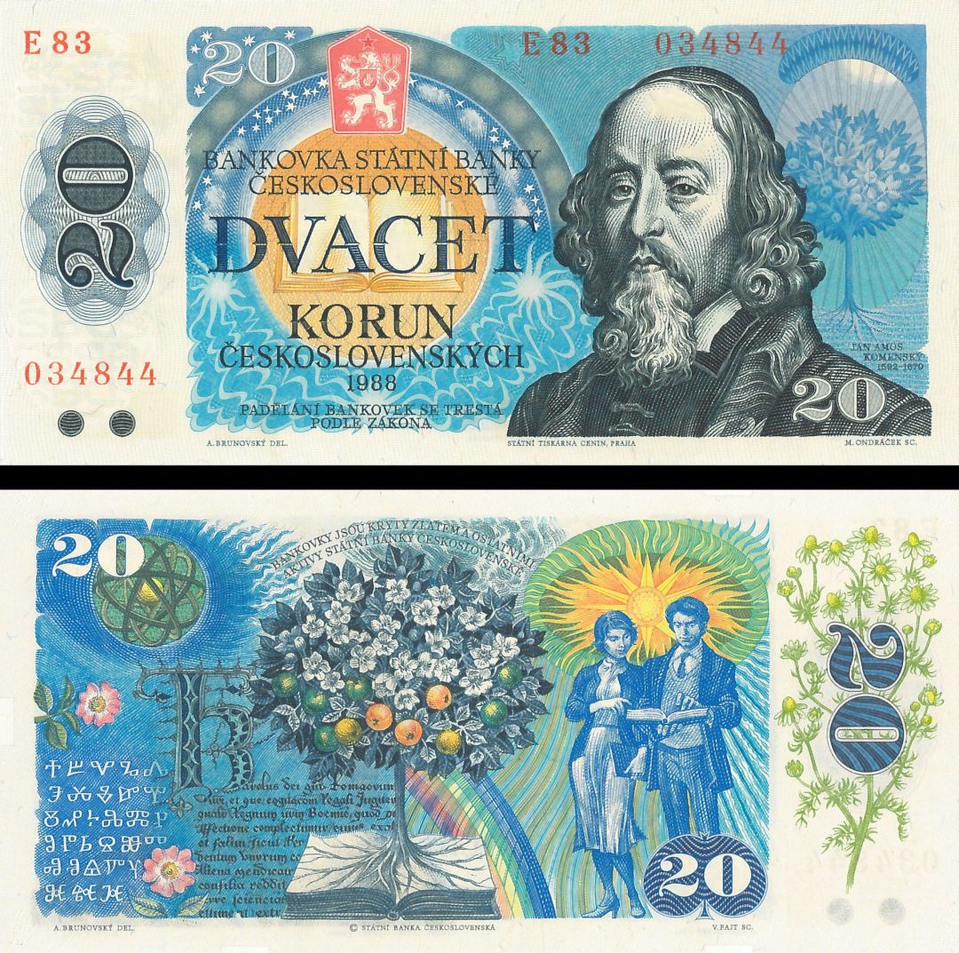 Czechoslovakia - 20 Korun - P-95a - 1988 dated Foreign Paper Money