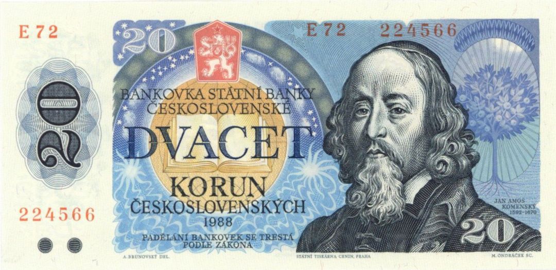 Czechoslovakia - 20 Korun - P-95a - 1988 dated Foreign Paper Money