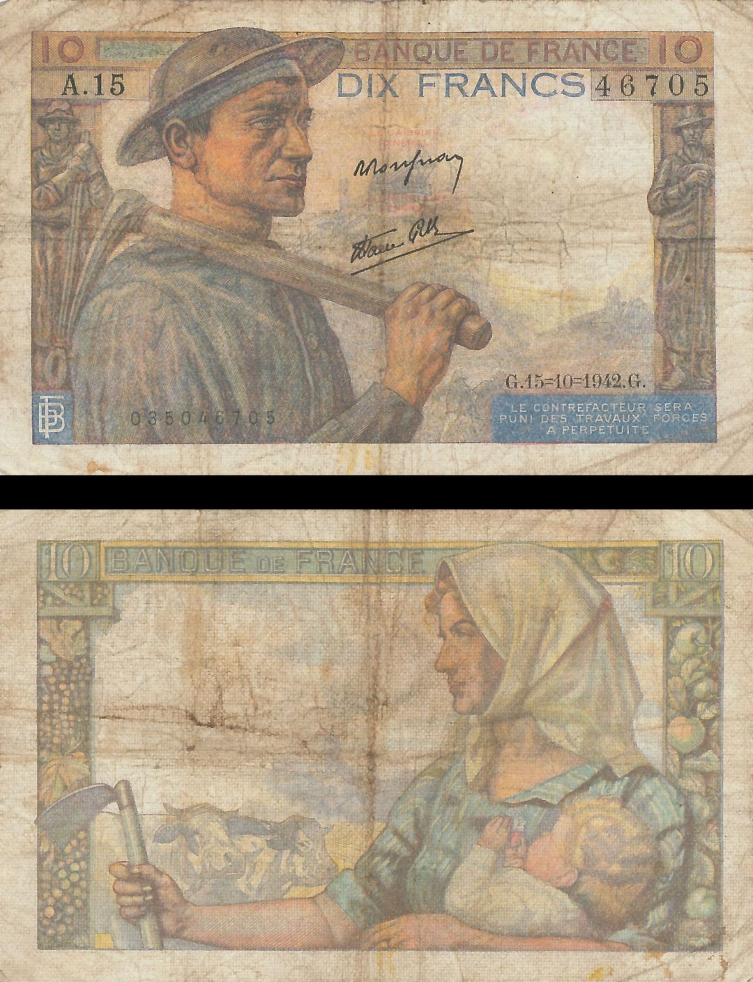 France - 10 Francs - P-99d - 1942 dated Foreign Paper Money