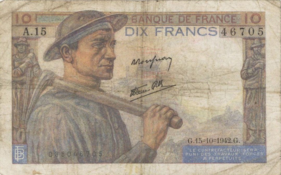France - 10 Francs - P-99d - 1942 dated Foreign Paper Money