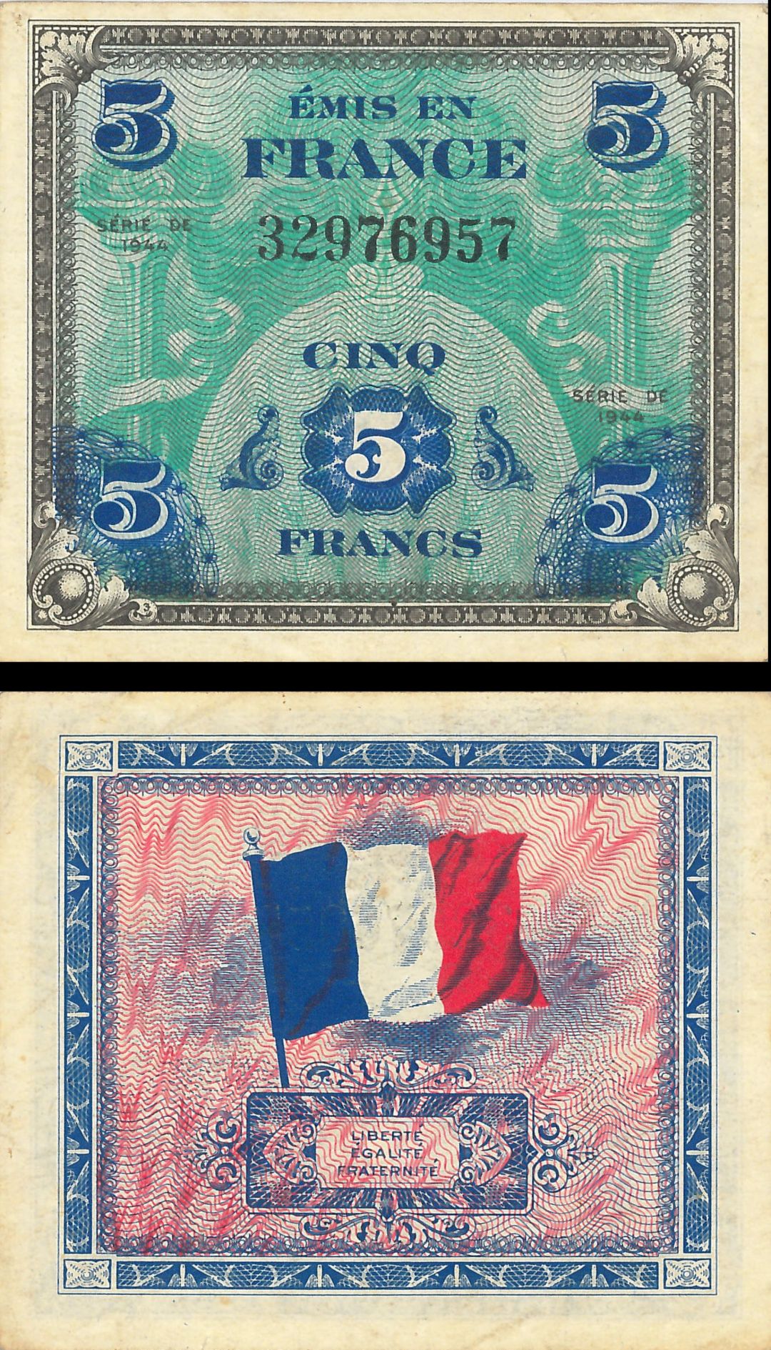 France - 5 Francs - P-115a - 1944 dated Foreign Paper Money