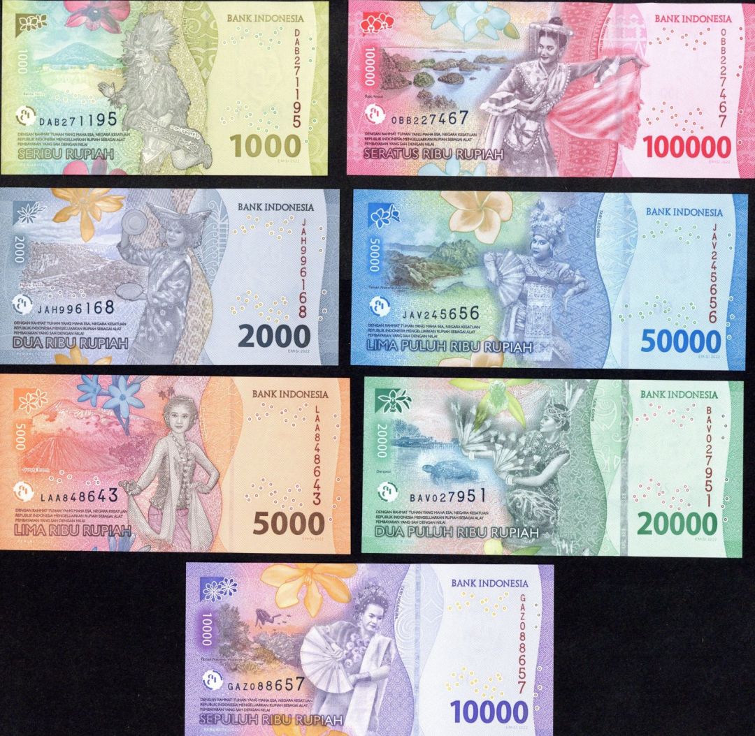 Indonesia - Set of 7 Notes - Rupiahs - 2022 dated Foreign Paper Money