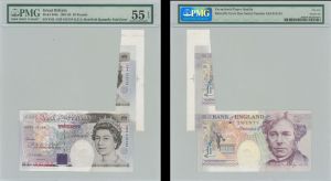 Great Britain - Large Printed Fold Error - 55 PMG Graded P-384b - Foreign Paper Money Error