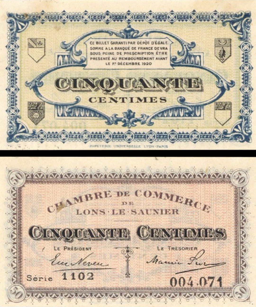 France, Notgeld - 1920, Cinquante (50) Centimes -  Foreign Paper Money