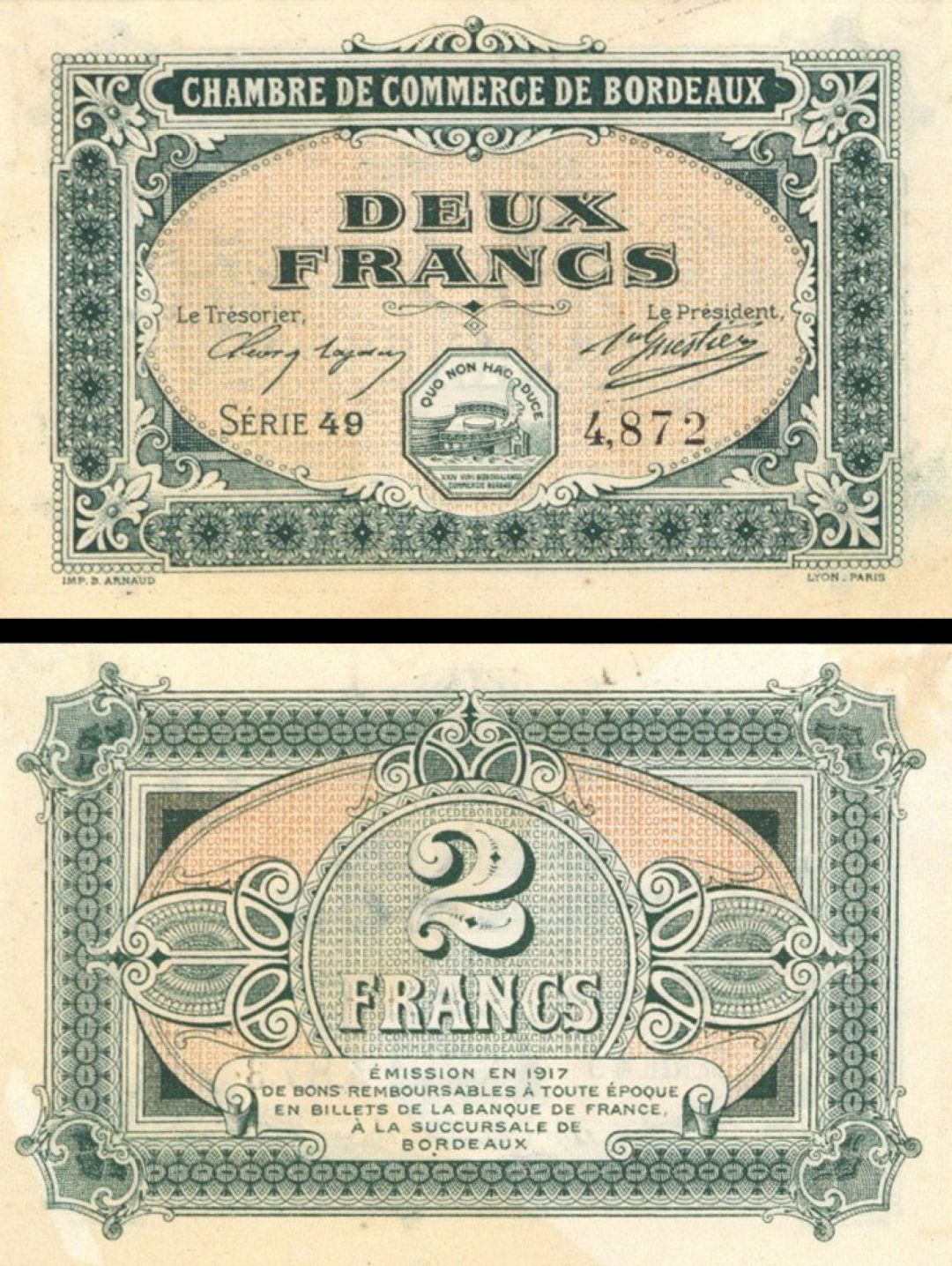 France, Notgeld - 1917, 2 Francs -  Foreign Paper Money