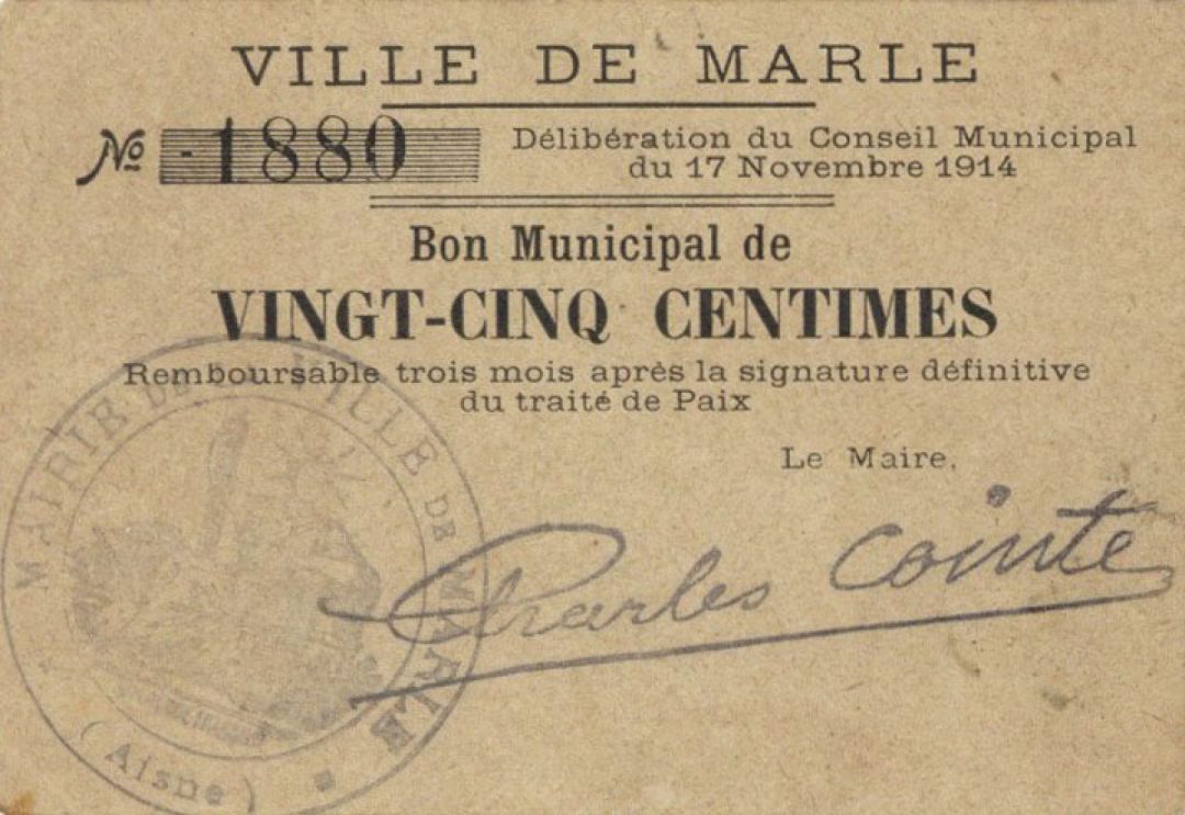 France, Notgeld - 1914, Vingt-Cinq Centimes -  Foreign Paper Money
