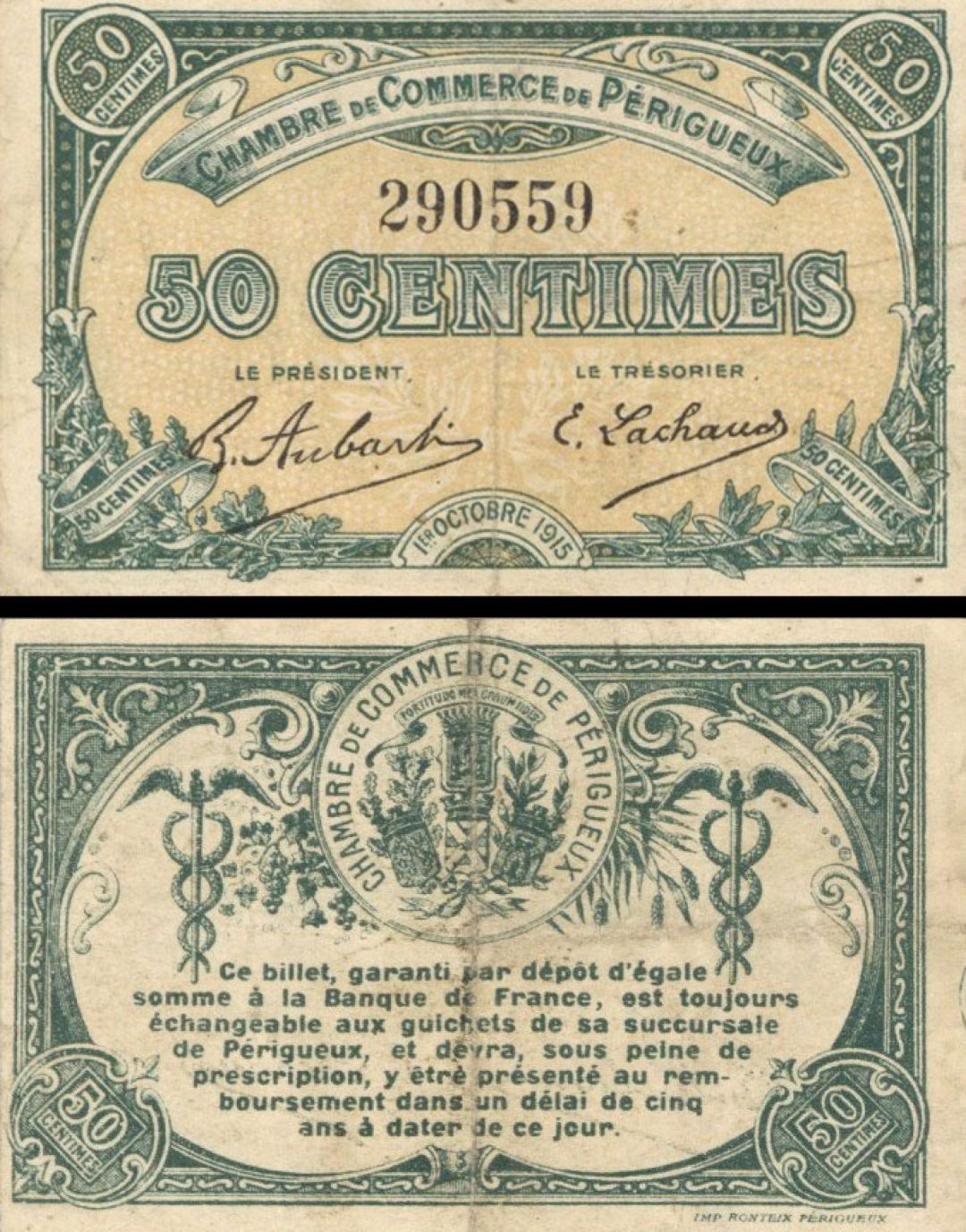 France, Notgeld - 1915, 50 Centimes -  Foreign Paper Money