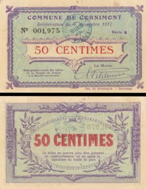 France, Notgeld - 1917, 50 Centimes -  Foreign Paper Money