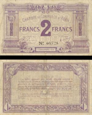 France, Notgeld - 1914, 2 Francs -  Foreign Paper Money