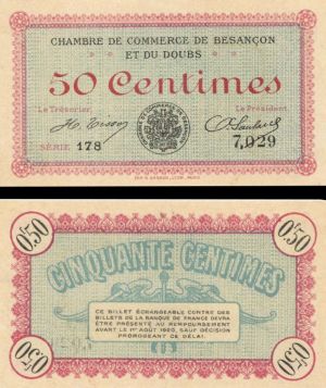 France, Notgeld - 1920, 50 Centimes -  Foreign Paper Money