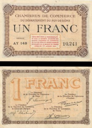 France, Notgeld - 1920, 1 Franc -  Foreign Paper Money