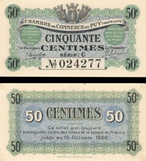 France, Notgeld - 1920, 50 Centimes -  Foreign Paper Money