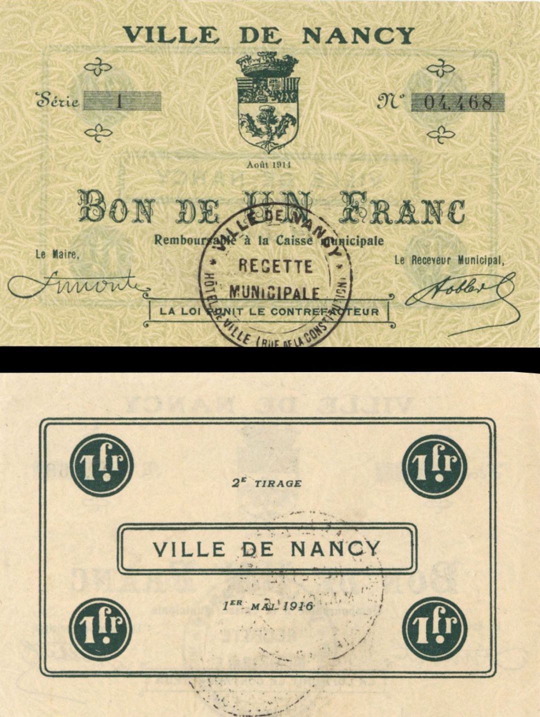 France, Notgeld -  1914, 1 Franc -  Foreign Paper Money