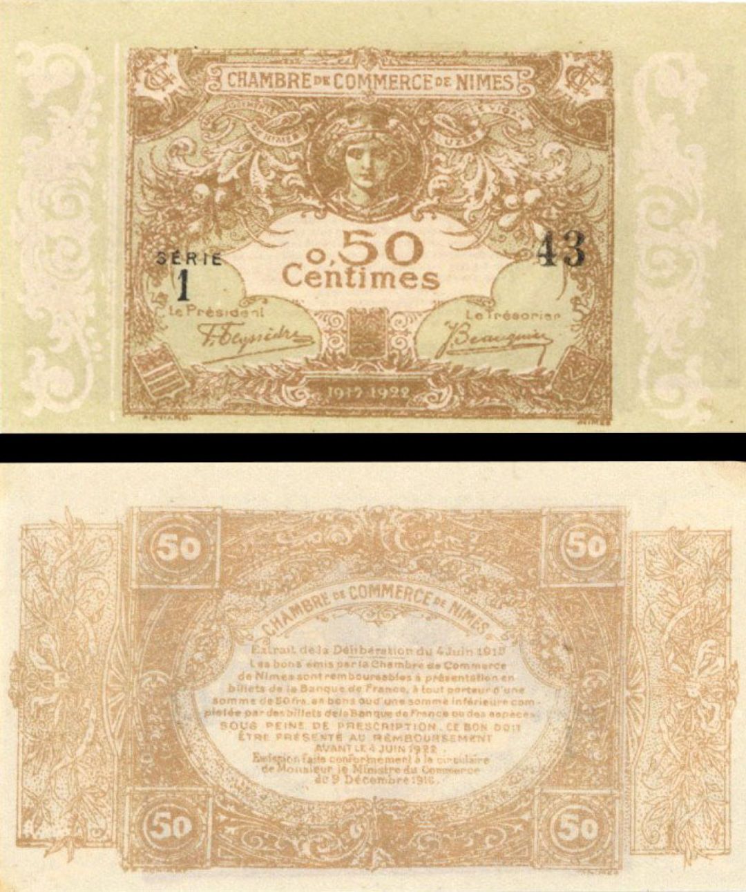 France, Notgeld - 1922, 50 Centimes -  Foreign Paper Money