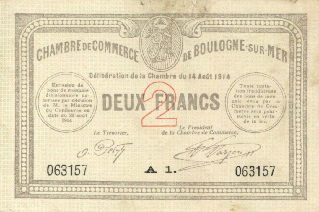 France, Notgeld - 1914, 2 Francs -  Foreign Paper Money