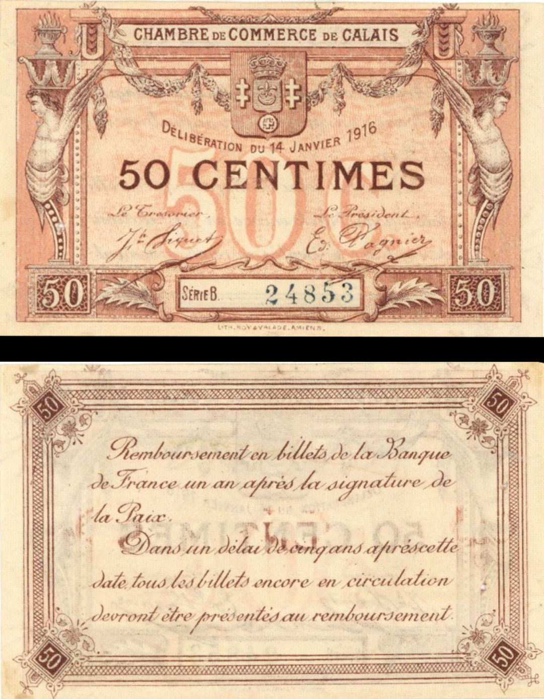 France, Notgeld - 1916, 50 Centimes -  Foreign Paper Money