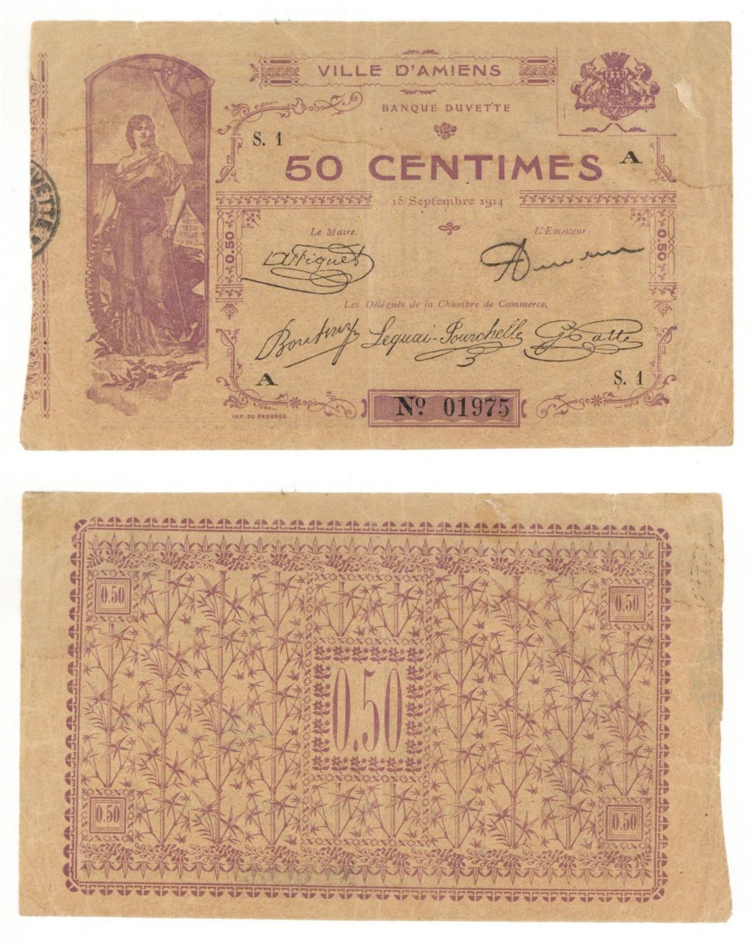 France, Notgeld - 1914, 50 Centimes -  Foreign Paper Money
