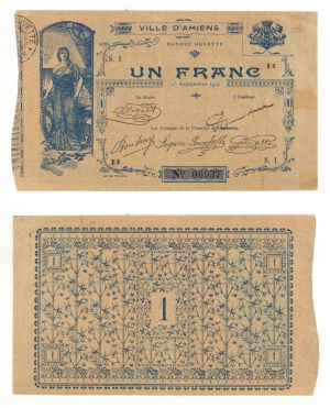 France, Notgeld - 1914, 1 Franc -  Foreign Paper Money